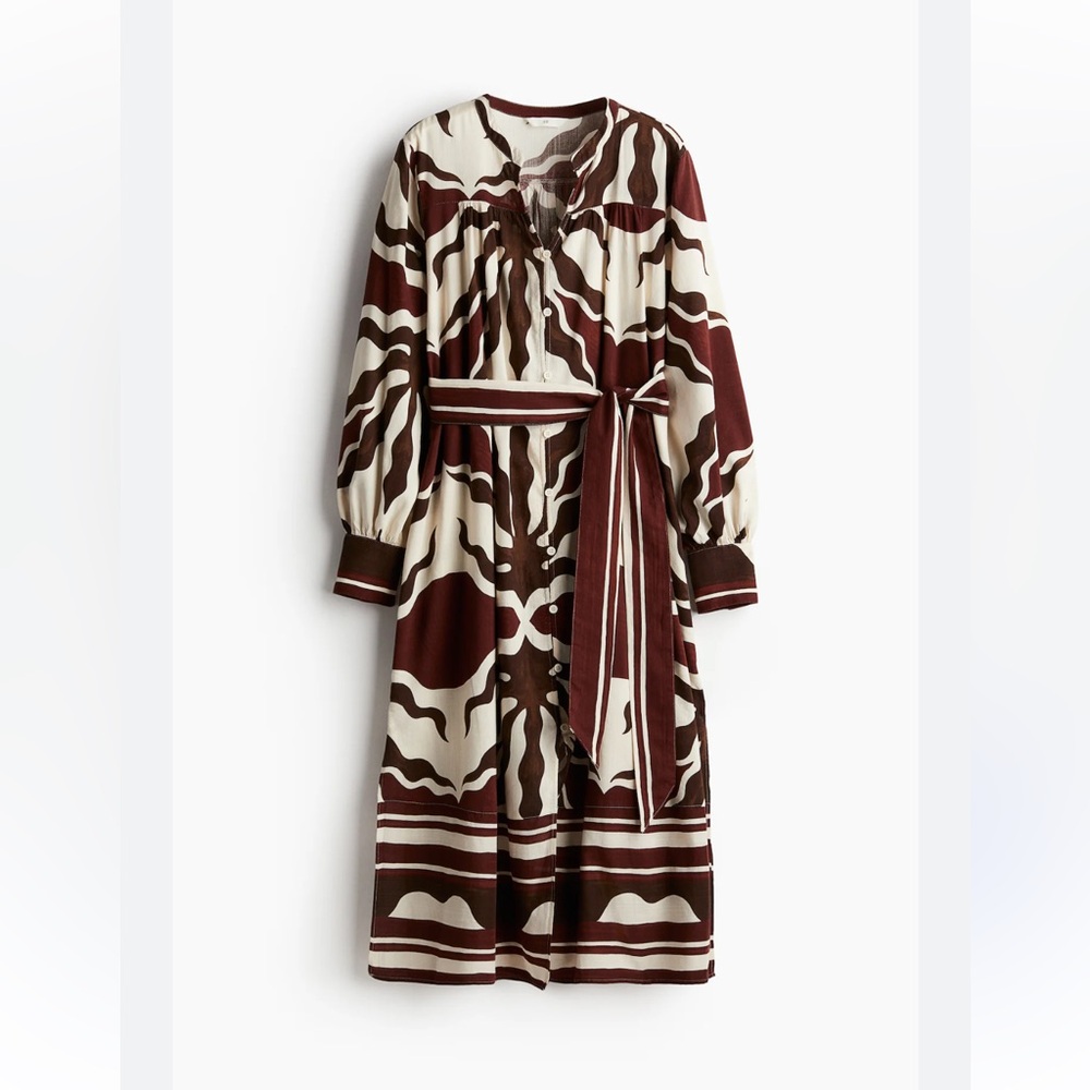 H&M Brown Long Sleeve Sundress with Bishop Sleeves